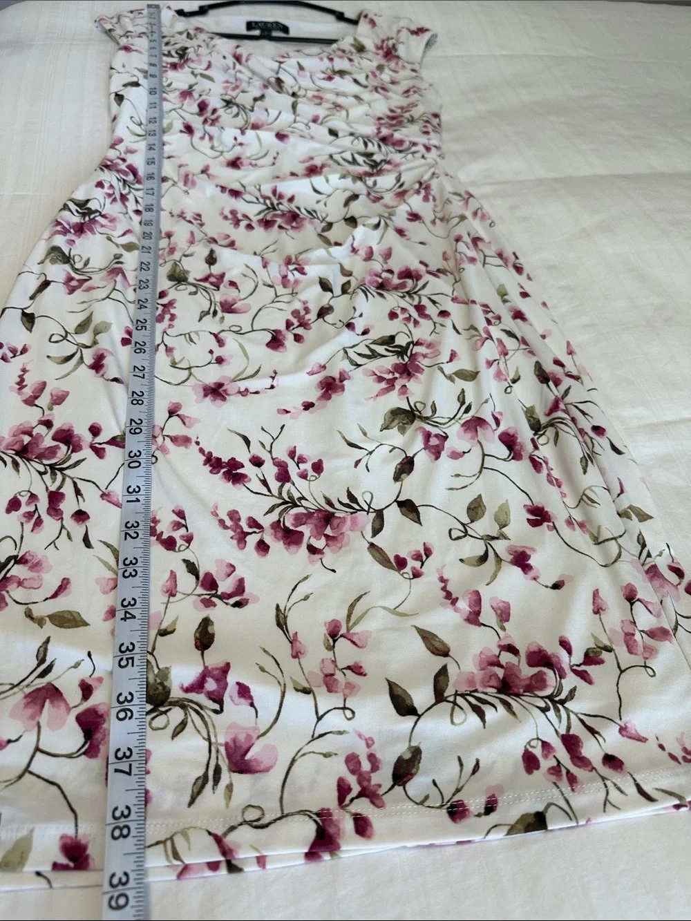Lauren Ralph Lauren Pink Floral Midi Dress in Cream Size 4 - Picture 9 of 10